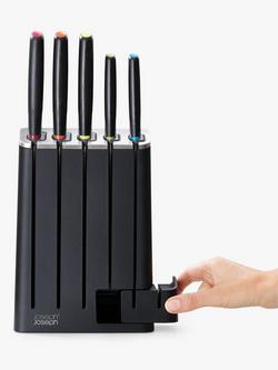 Joseph Joseph Elevate Filled Slim Knife Block & 5 Stainless Steel Knives with Sharpener, Black