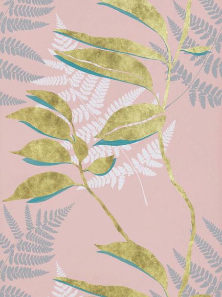 Osborne & Little Feuille D'Or Wallpaper - view 2, Pink W7331-01
