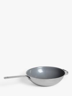 John Lewis 5-Ply Thermacore Ceramic Non-Stick Wok, 30cm, Silver
