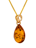 Be-Jewelled Teardrop Amber Pendant Necklace, Gold/Cognac