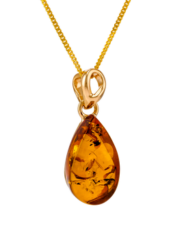 Be-Jewelled Teardrop Amber Pendant Necklace, Gold/Cognac, Gold/Cognac
