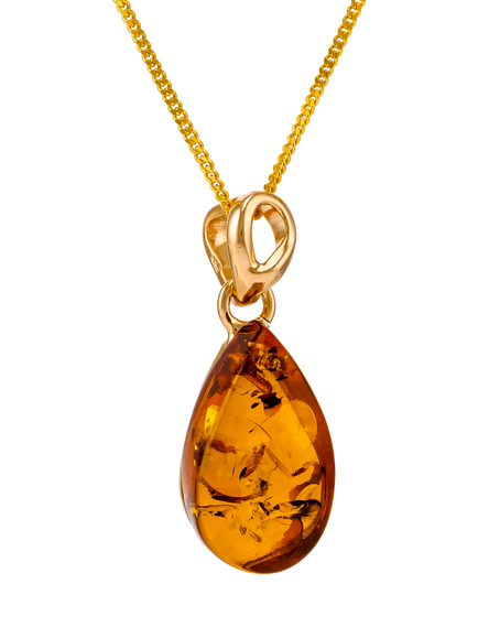 Be-Jewelled Teardrop Amber Pendant Necklace, Gold/Cognac, Gold/Cognac