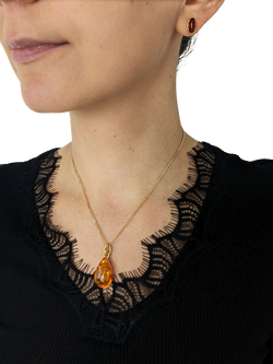 Be-Jewelled Teardrop Amber Pendant Necklace, Gold/Cognac - view 2, Gold/Cognac