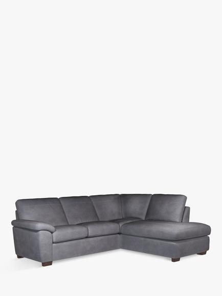 John Lewis Camden 5+ Seater RHF Chaise Corner End Leather Sofa, Dark Leg, Soft Touch Grey