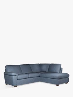 John Lewis Camden 5+ Seater RHF Chaise Corner End Leather Sofa, Dark Leg, Soft Touch Blue
