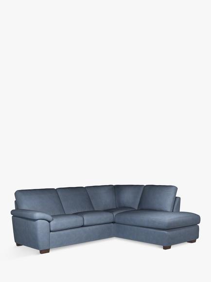John Lewis Camden 5+ Seater RHF Chaise Corner End Leather Sofa, Dark Leg, Soft Touch Blue
