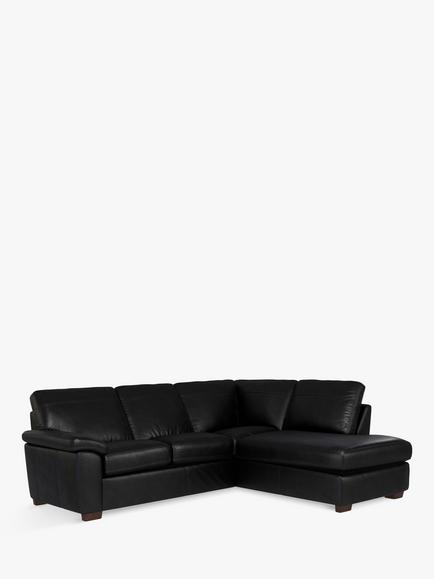 John Lewis Camden 5+ Seater RHF Chaise Corner End Leather Sofa, Dark Leg, Piccadilly Black