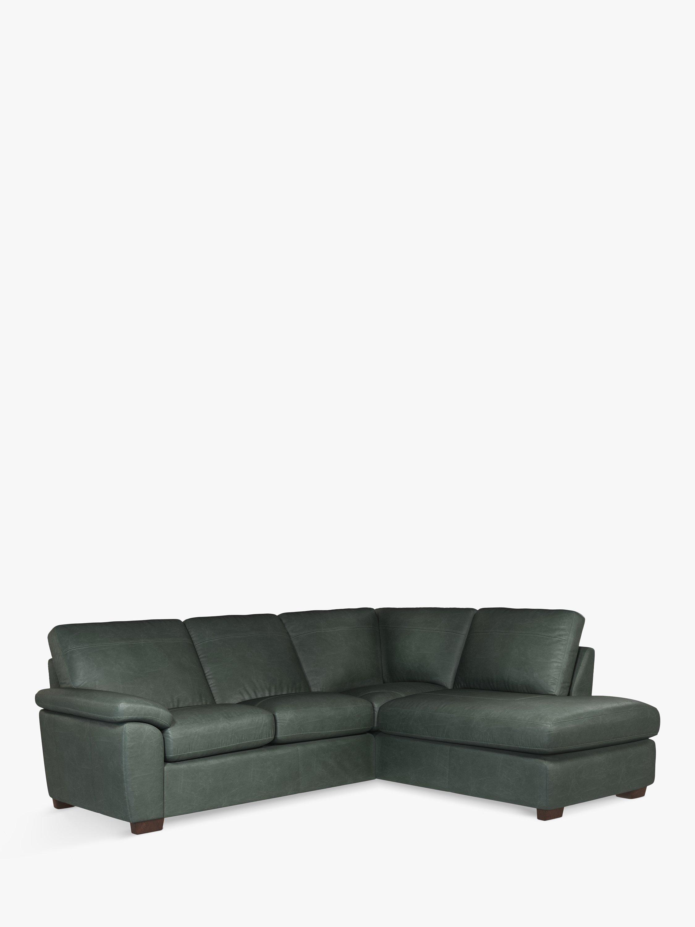 Camden Range, John Lewis Camden 5+ Seater RHF Chaise Corner End Leather Sofa, Dark Leg, Sellvagio Green