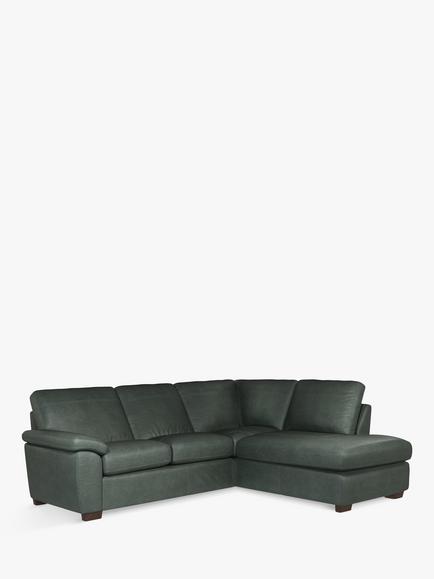 John Lewis Camden 5+ Seater RHF Chaise Corner End Leather Sofa, Dark Leg, Sellvagio Green