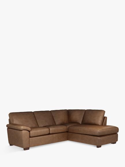 John Lewis Camden 5+ Seater RHF Chaise Corner End Leather Sofa, Dark Leg, Sellvagio Cognac