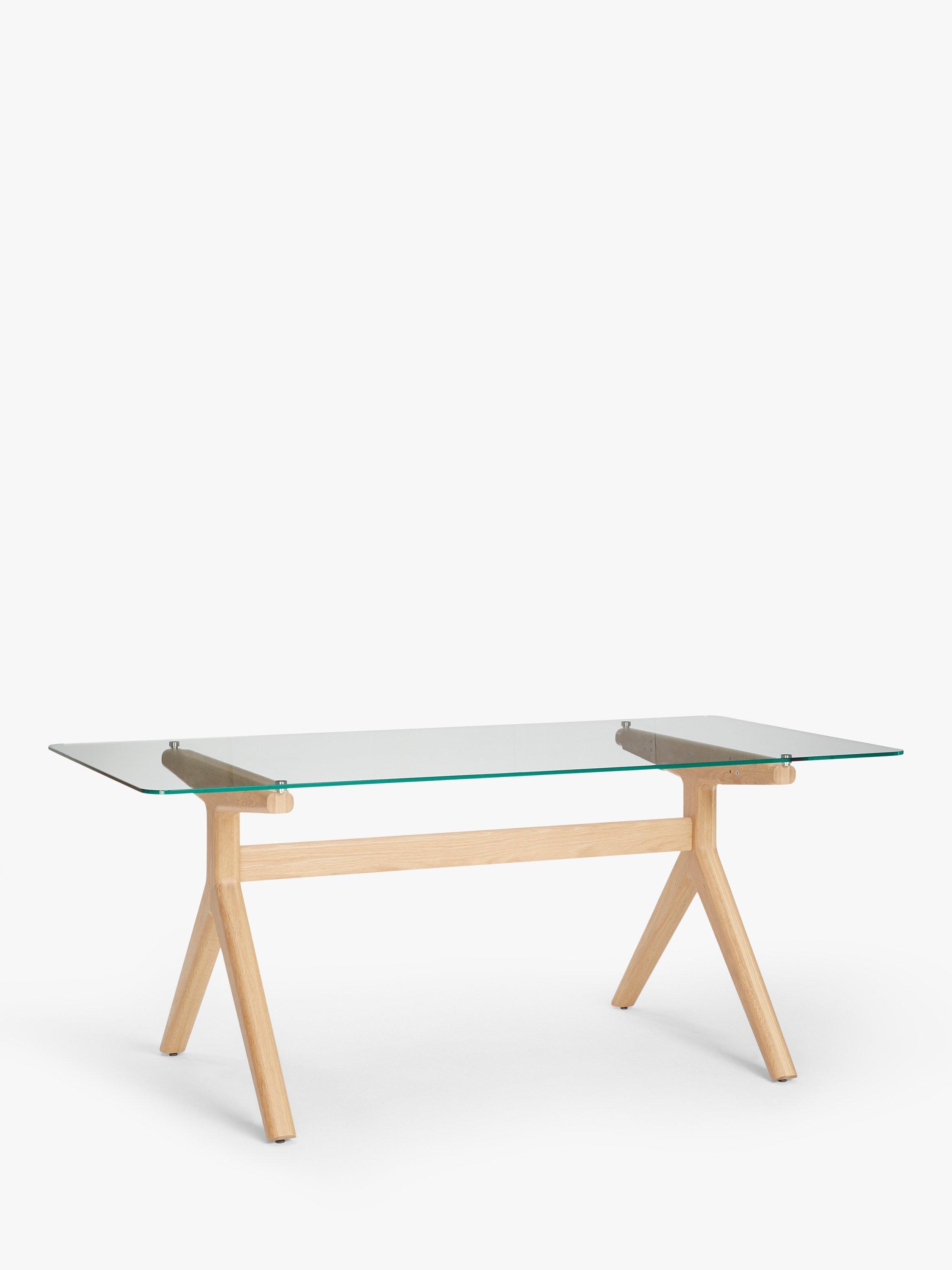 John Lewis & Partners Poise 6 Seater Glass Dining Table, Clear/Oak