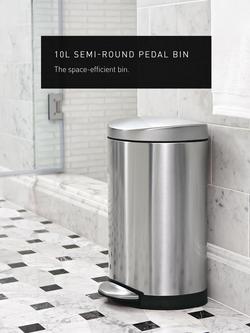 Simplehuman Semi-Round Bathroom Pedal Bin, 6L - view 2, Stainless Steel