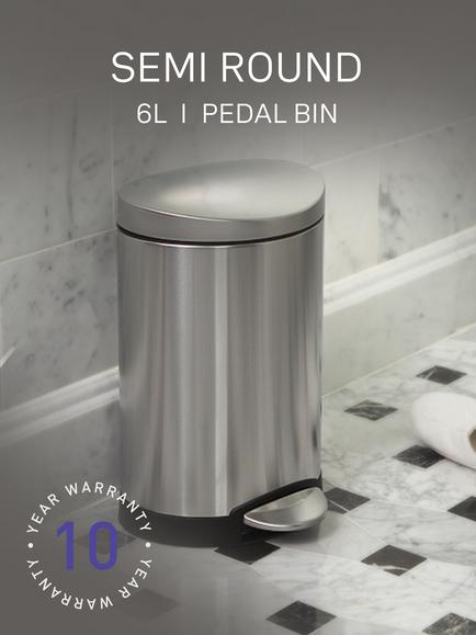 Simplehuman Semi-Round Bathroom Pedal Bin, 6L - view 2, Stainless Steel