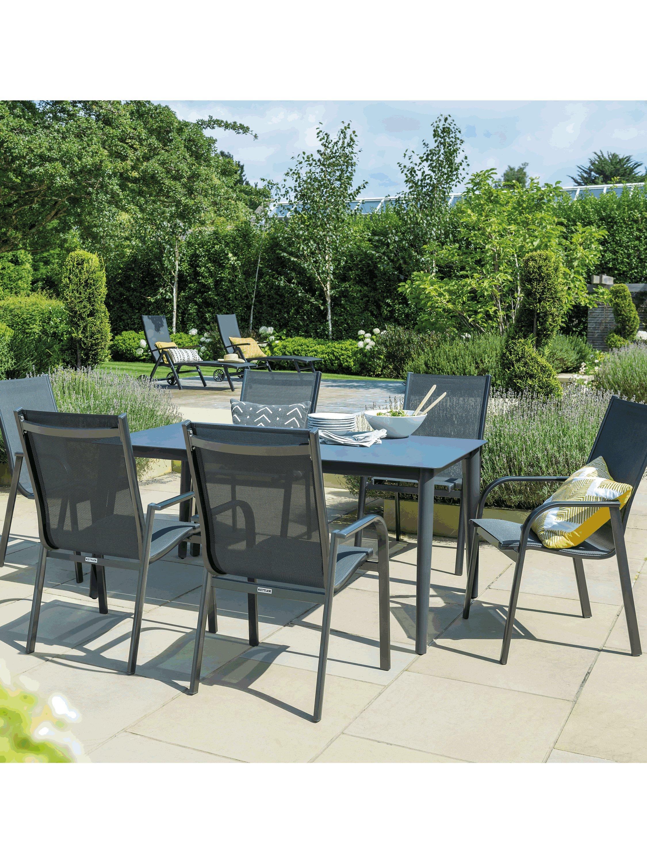 KETTLER Surf 6 Seat Garden Dining Table and Stacking Chairs Set Grey