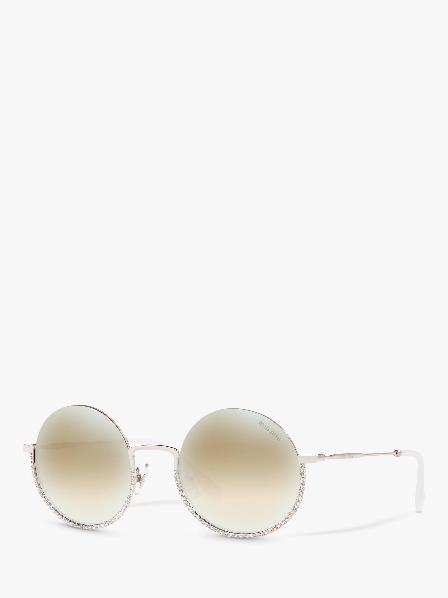Miu Miu MU 69US Women's Embellished Round Sunglasses, Silver/Mirror Beige