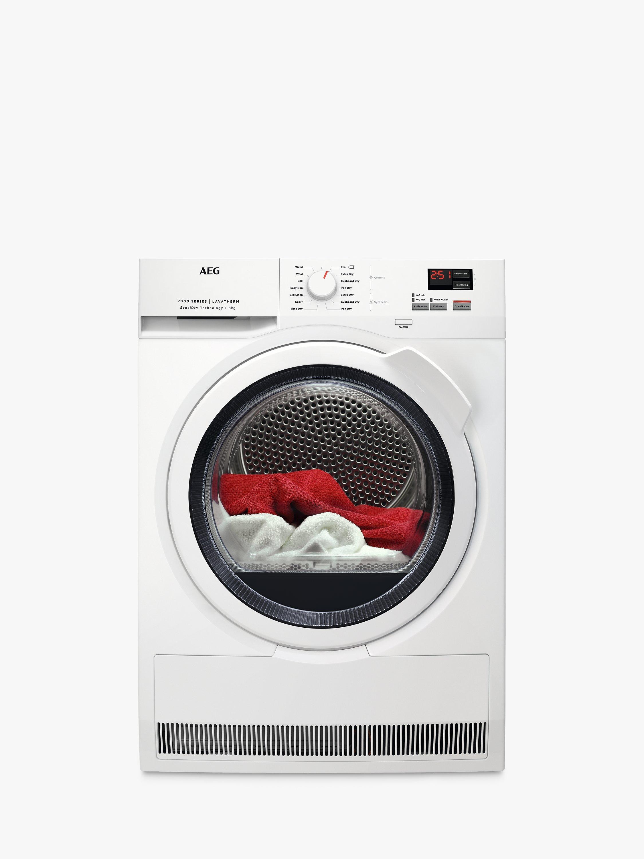 AEG 7000 Series T7DBK841N Freestanding Heat Pump Tumble Dryer, 8kg Load, A++ Energy Rating, White