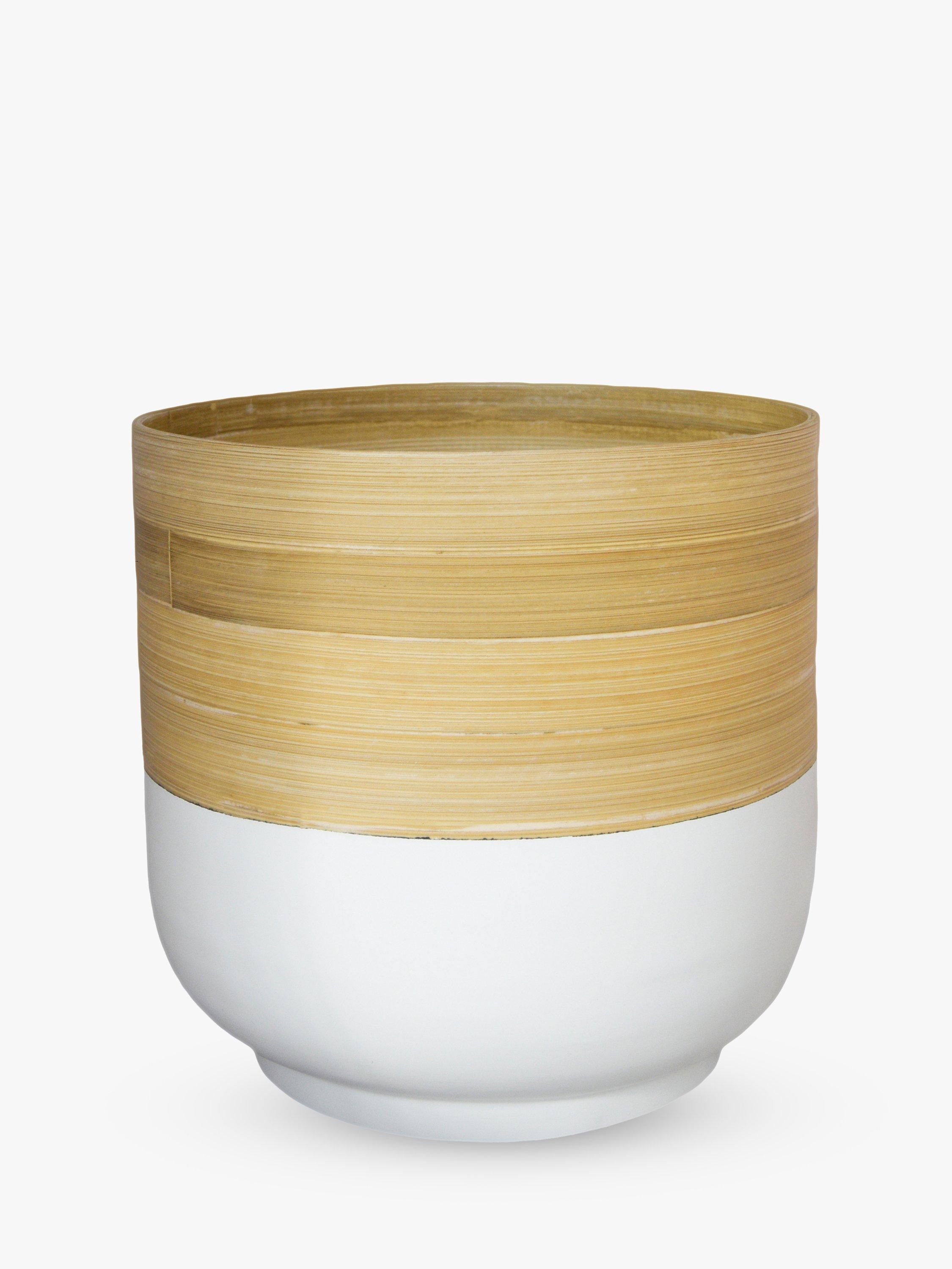 Ivyline Bamboo Indoor Planter, 23cm, White/Natural
