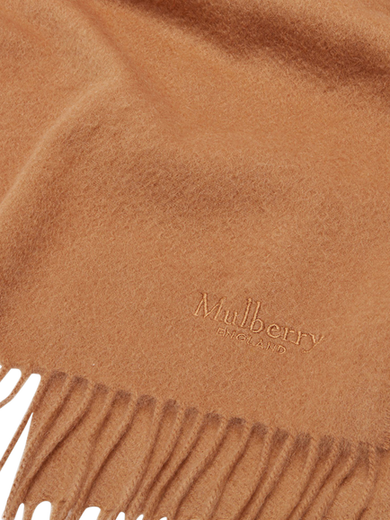 Mulberry Fringed Cashmere Scarf - view 2, Dark Caramel