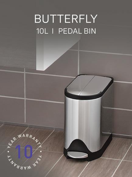 Simplehuman Butterfly Bathroom Pedal Bin, 9L, Stainless Steel - view 2, Stainless Steel