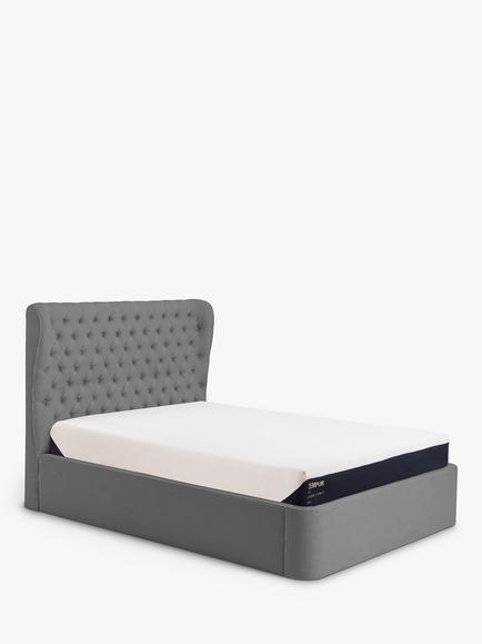 TEMPUR® Button Ottoman Storage Upholstered Bed Frame, Double, Charcoal