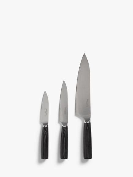 John Lewis Professional Kitchen Knife Set, 3 Piece, Silver/Black