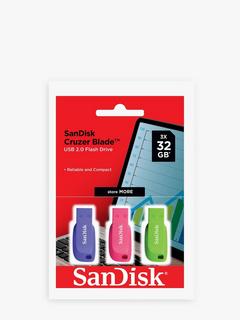 SanDisk Cruzer Blade USB Flash Drive, 32GB, 3 Pack