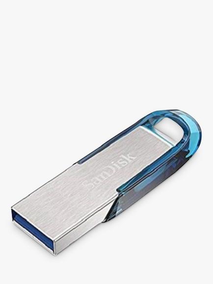 SanDisk Ultra Flair USB 3.0 Portable Flash Drive, 64GB, Silver/Blue