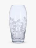 Dartington Crystal Bloom Aguilegia Glass Barrel Vase, H22cm, Clear