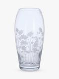 Dartington Crystal Bloom Aguilegia Glass Barrel Vase, H22cm, Clear