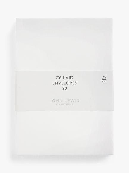 John Lewis C6 Laid Envelopes, Pack of 20, White