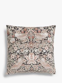 Morris & Co. Strawberry Thief Square Velvet Cushion, Grey / Multi