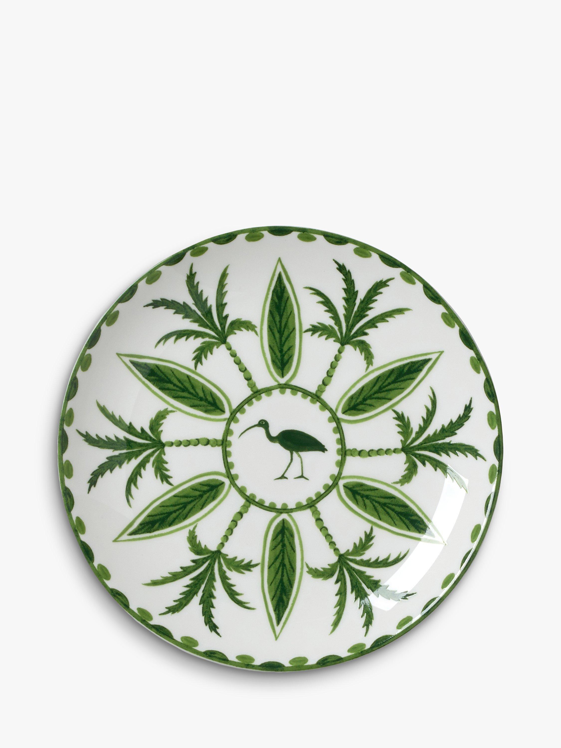 William Edwards Sultan's Garden Coupe Crane Plate, 16.5cm, Green/White