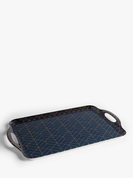 John Lewis Geometric Pattern Large Melamine Tray, 48cm, Navy/Gold, Navy/Gold