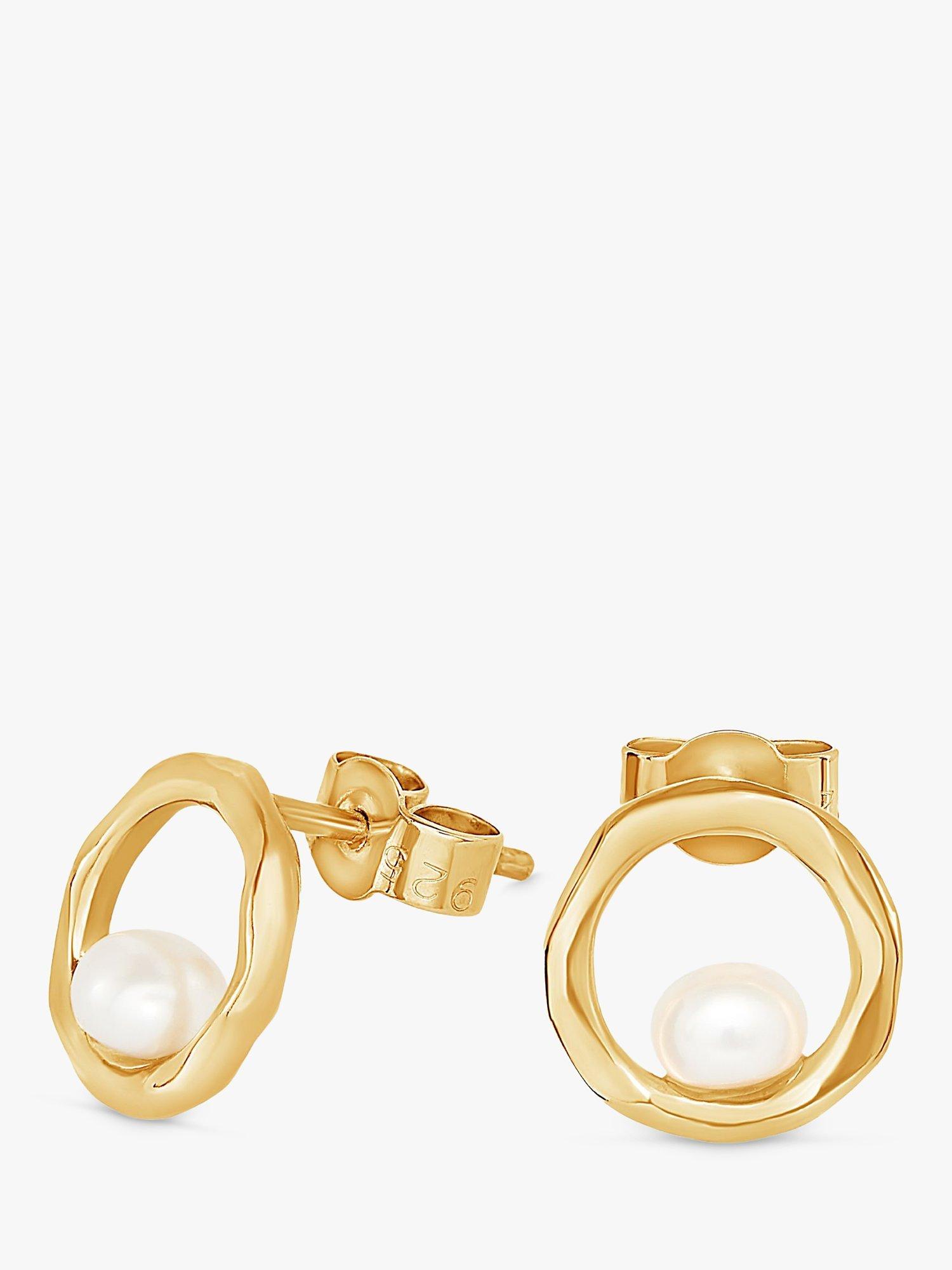 Product image 1 of 4, which shows Dower & Hall Freshwater Pearl Open Circle Stud Earrings, Gold/White
