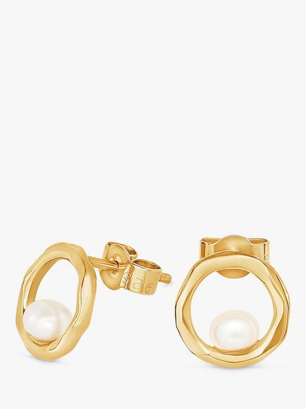 Dower & Hall Freshwater Pearl Open Circle Stud Earrings, Gold/White, 