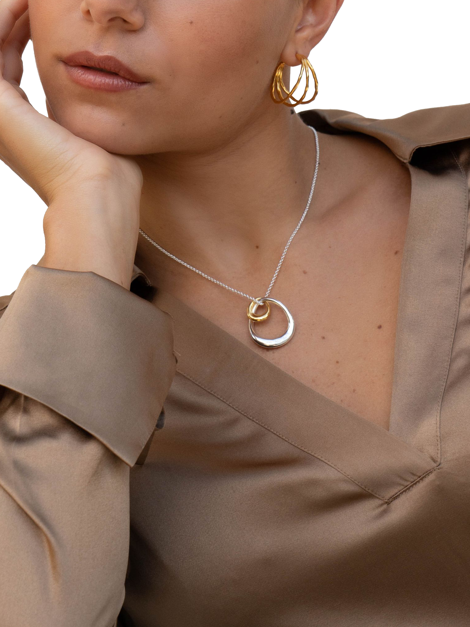 Dower & Hall Entwined Double Pendant Necklace, Silver/Gold