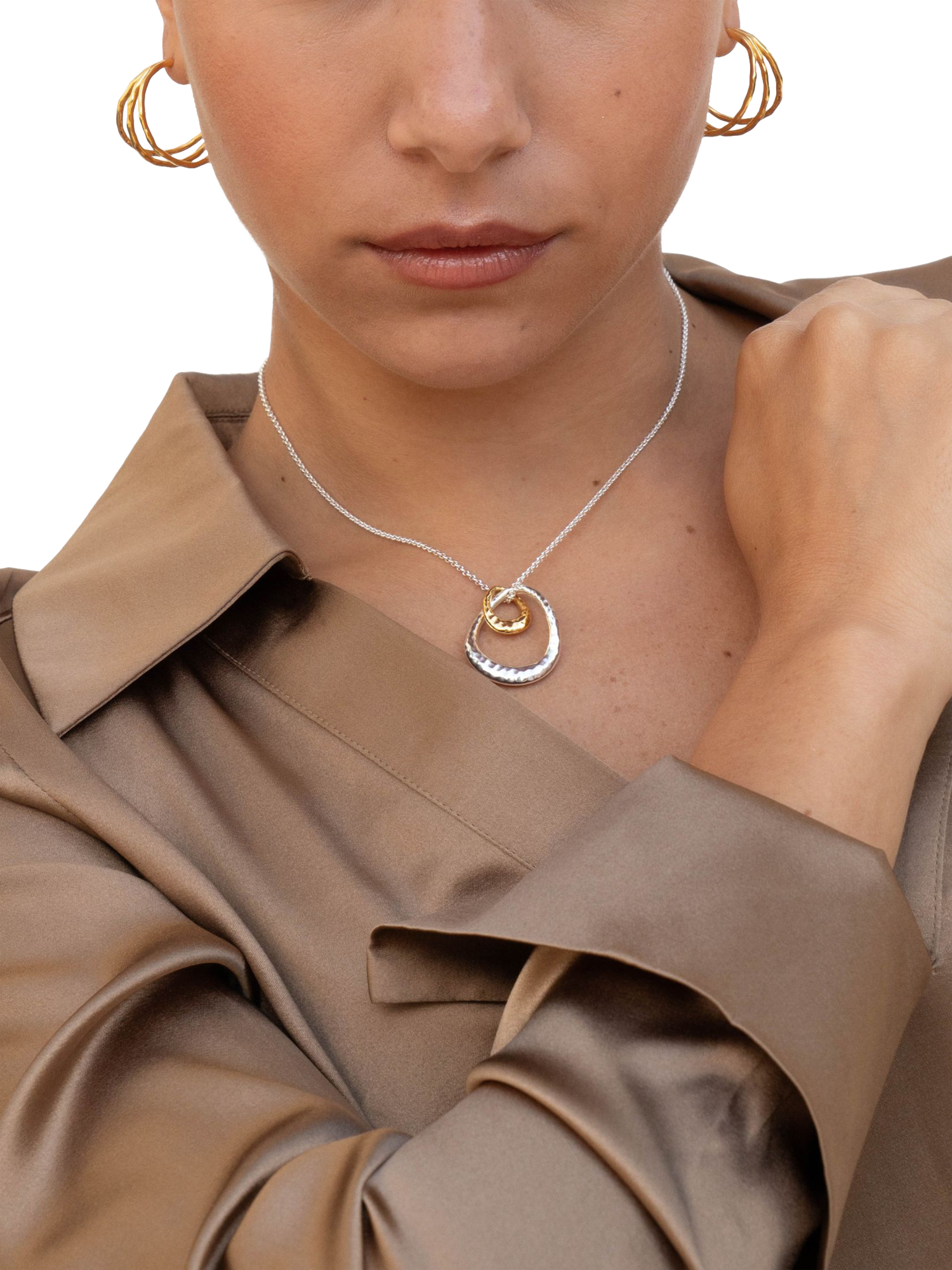 Dower & Hall Entwined Double Pendant Necklace, Silver/Gold