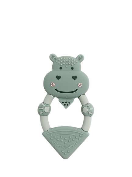 Cheeky Chompers Animal Teether, Chewy the Hippo, Grey/Aqua