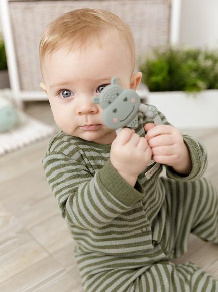 Cheeky Chompers Animal Teether, Chewy the Hippo - view 2, Grey/Aqua