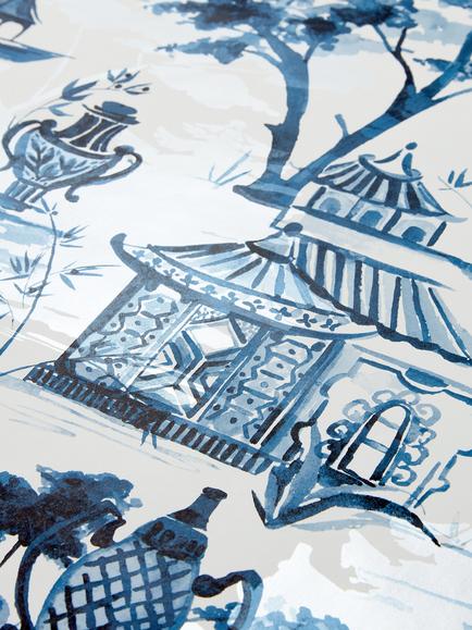 John Lewis Pagoda Wallpaper, Blue - view 2, Blue