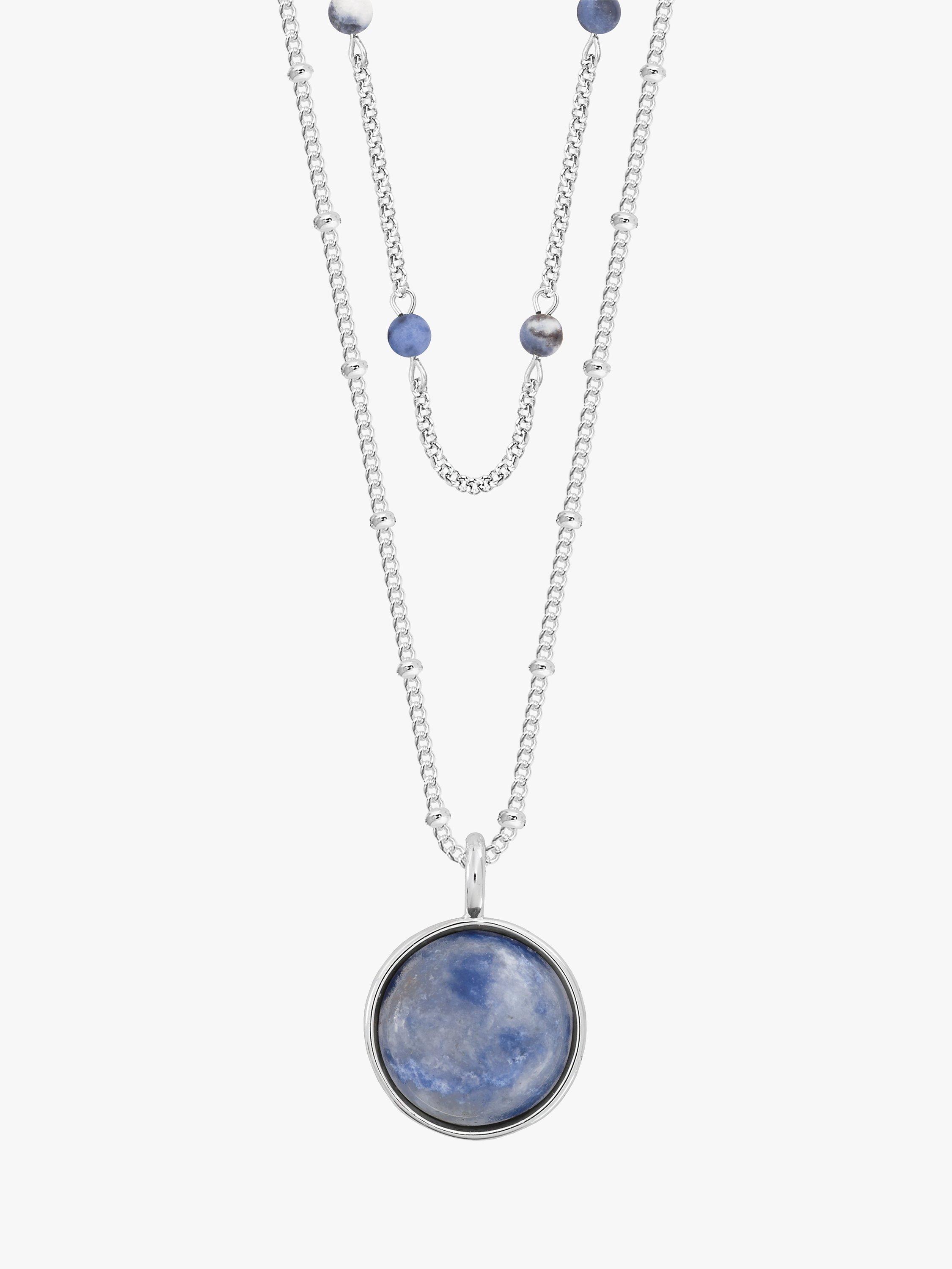 Joma Jewellery Lace Agate Friendship Layered Necklace, Silver/Blue