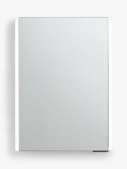 John Lewis Vertical Single Mirrored and Illuminated Bathroom Cabinet, Silver