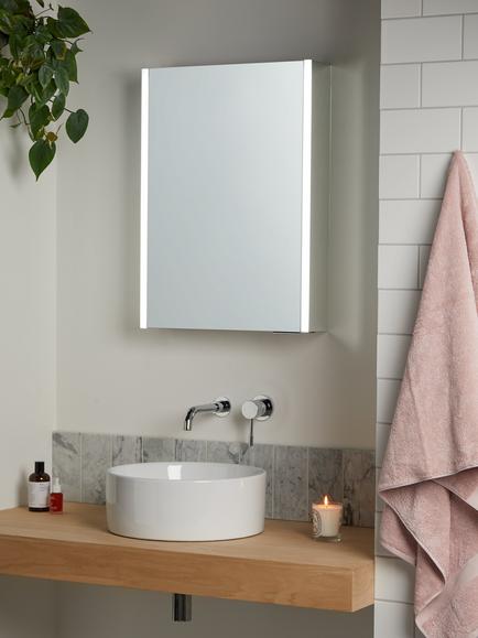 John Lewis Vertical Single Mirrored and Illuminated Bathroom Cabinet - view 2, Silver