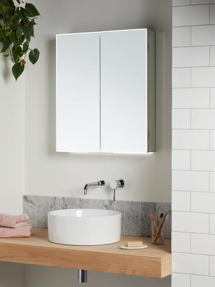 John Lewis Aspect Double Mirrored and Illuminated Bathroom Cabinet - view 2, Silver