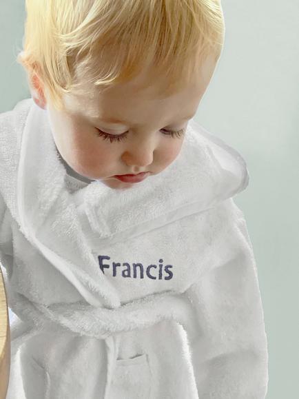 Babyblooms Personalised Baby Bathrobe with Luxury Hooded Baby Towel, White/Blue - view 2, White/Blue