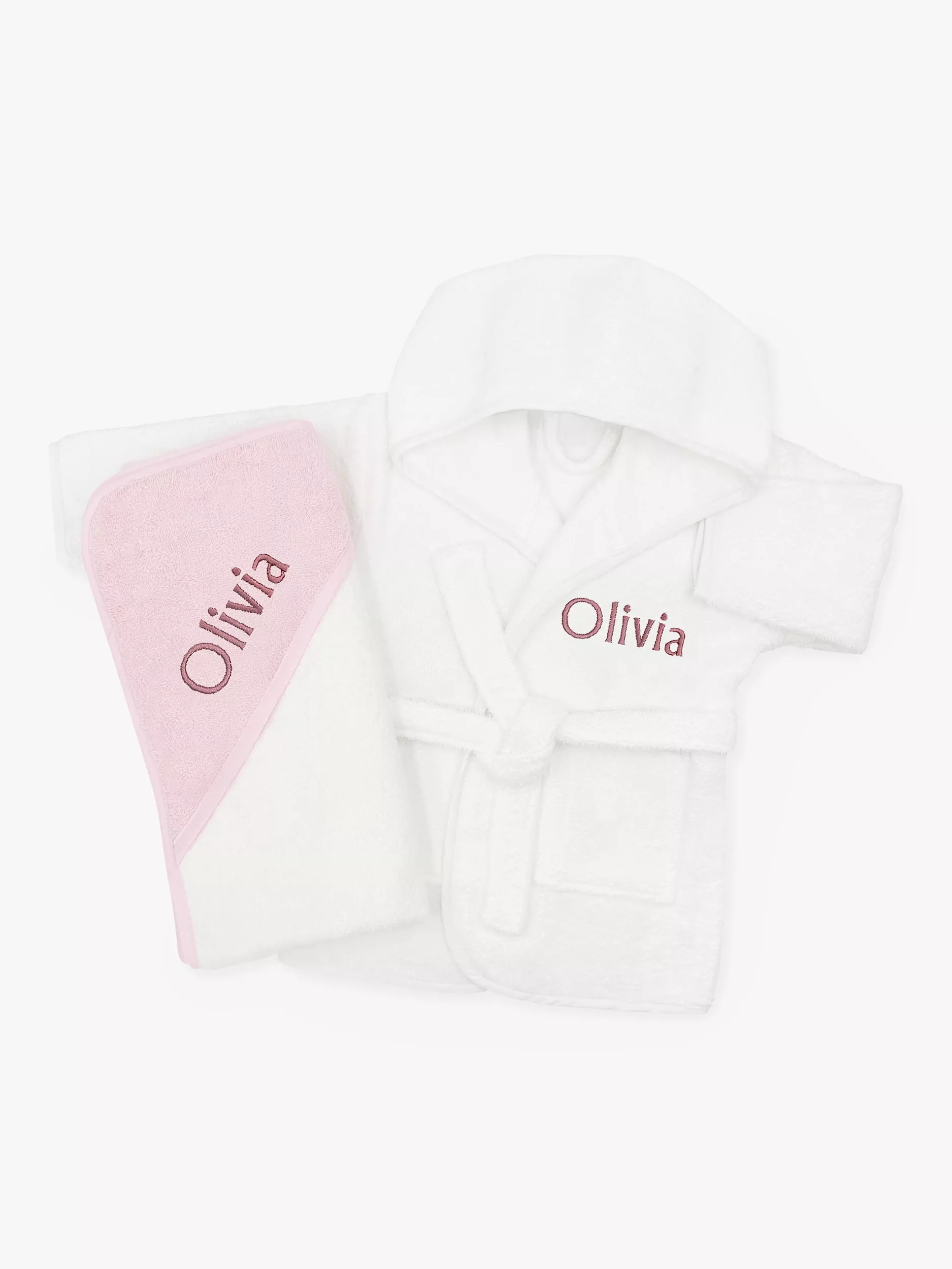 Babyblooms Personalised Baby Bathrobe with Luxury Hooded Baby Towel White Pink