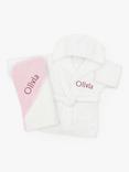 Babyblooms Personalised Baby Bathrobe with Luxury Hooded Baby Towel, White/Pink