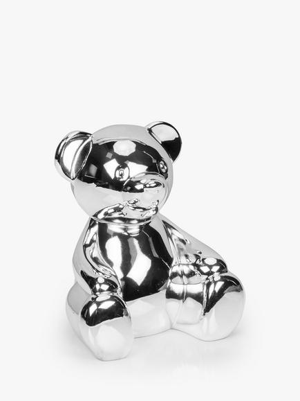 John Lewis Silver-Plated Teddy Money Box, Silver