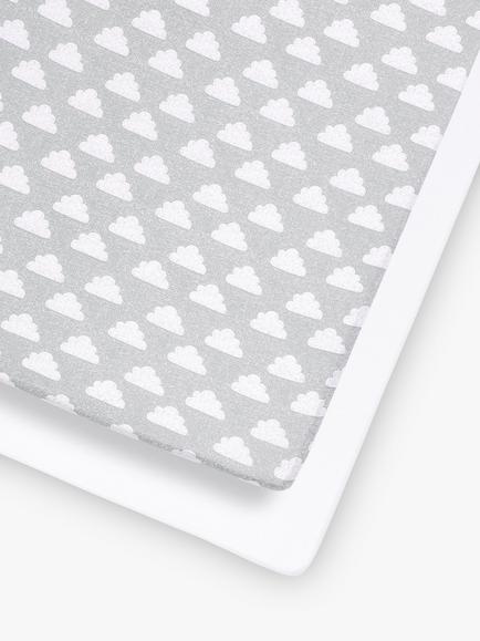 Snüz Baby Cloud Cot/Cotbed Fitted Sheets, 2 Piece Set, Grey/White, Grey/White