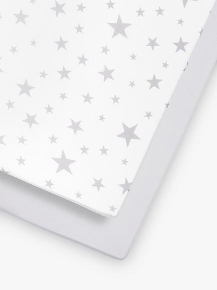 Snüz Baby Star Cot/Cotbed Fitted Sheets, 2 Piece Set, White/Grey, White/Grey